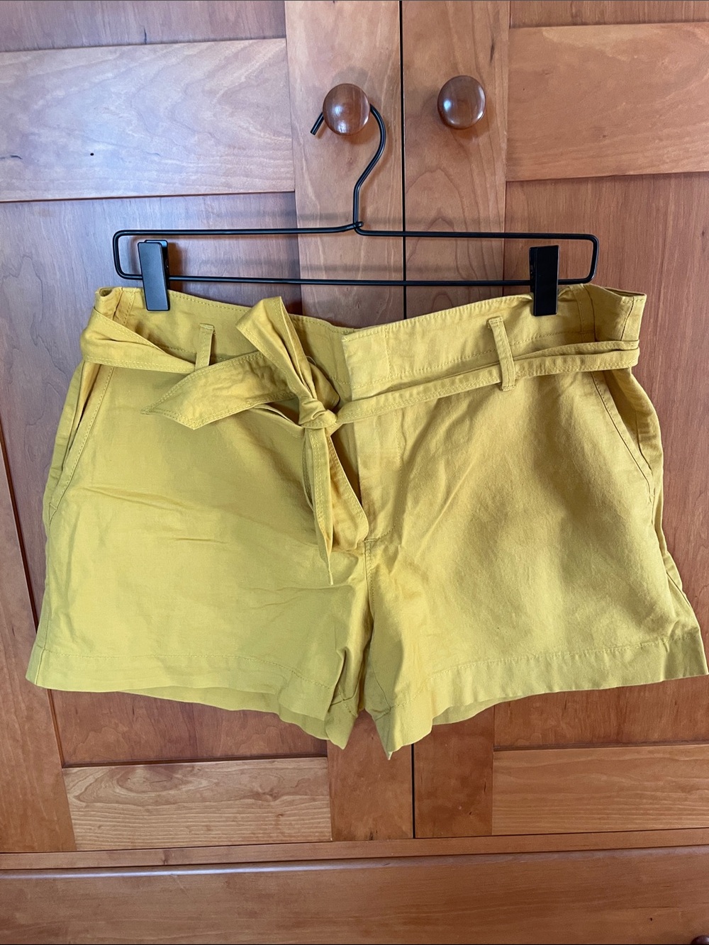 LOFT Mustard High-Waist Tie-Belt Shorts